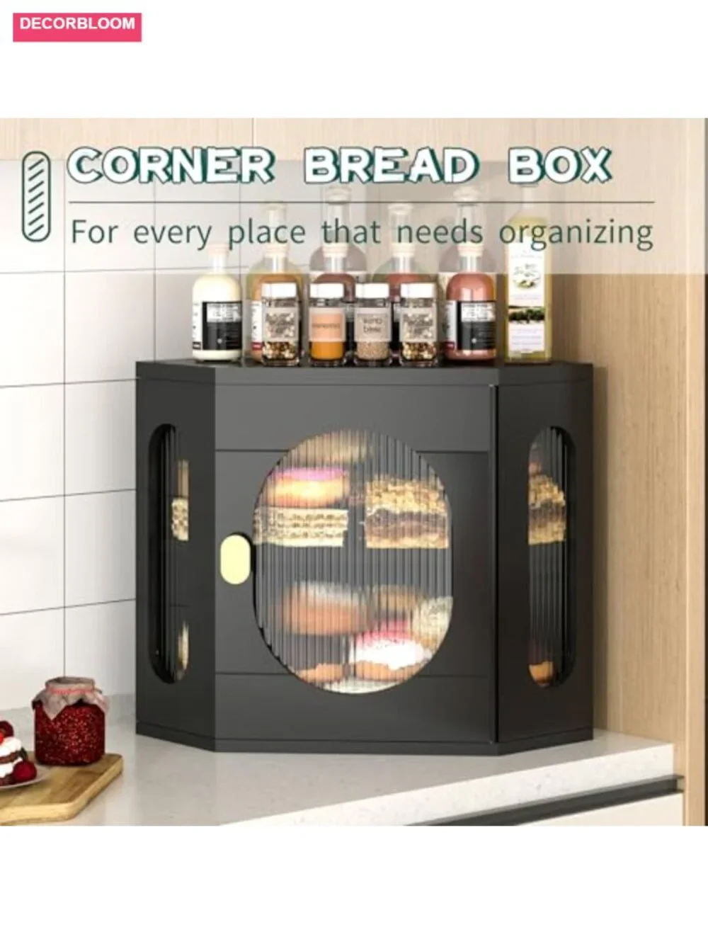 Corner Bread Box Bamboo Double Layer Large Kitchen Countertop Organizer Acrylic